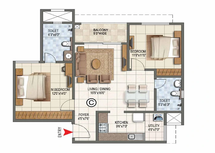 Prestige Tech Habitat 1 BHK Floor Plan